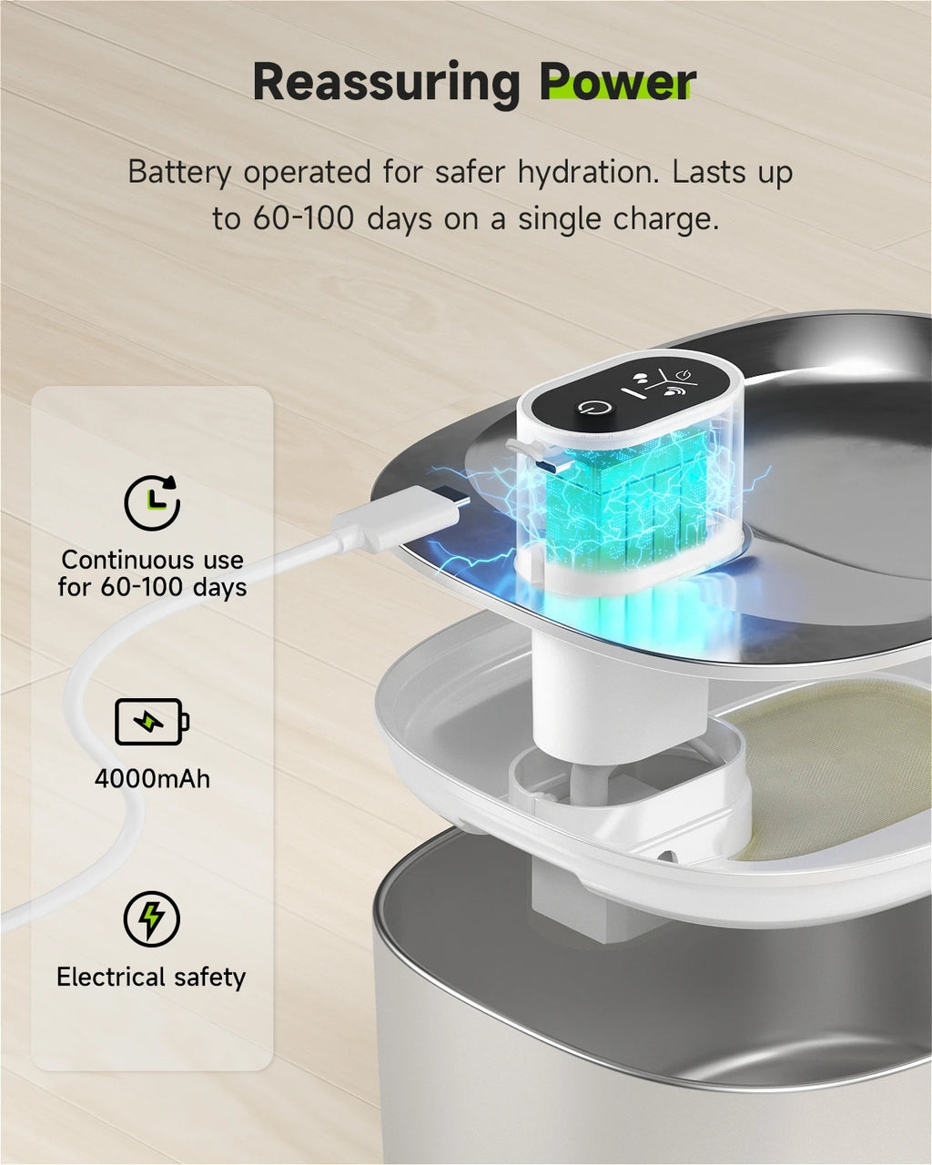 Wireless Cat Water Fountain, 4L Stainless Steel with Motion Sensor