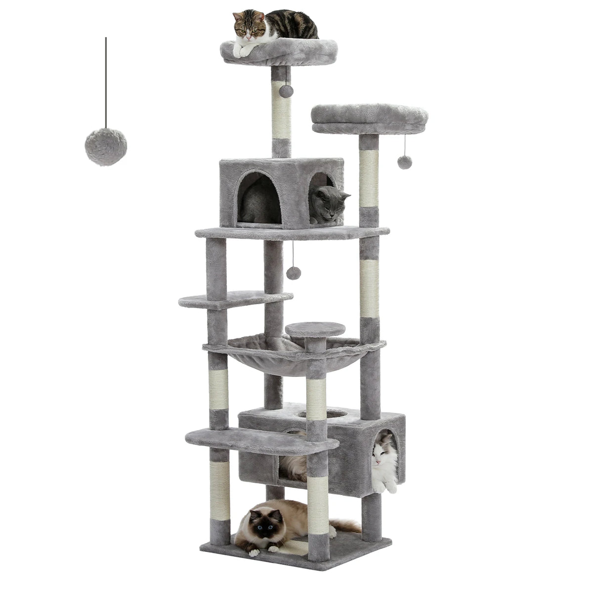 Large Cat Tree, 72 in Tower with Hammock, Condos and Sisal Posts