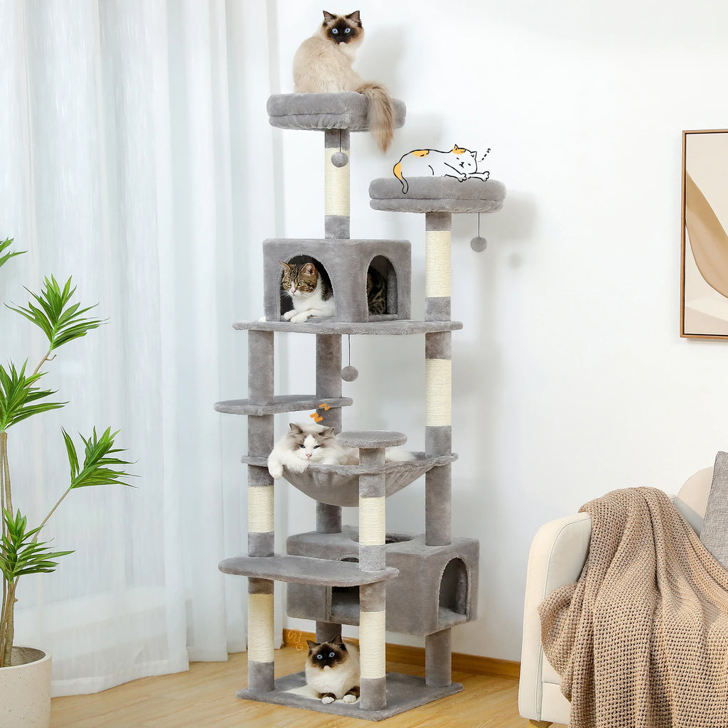 Large Cat Tree, 72 in Tower with Hammock, Condos and Sisal Posts