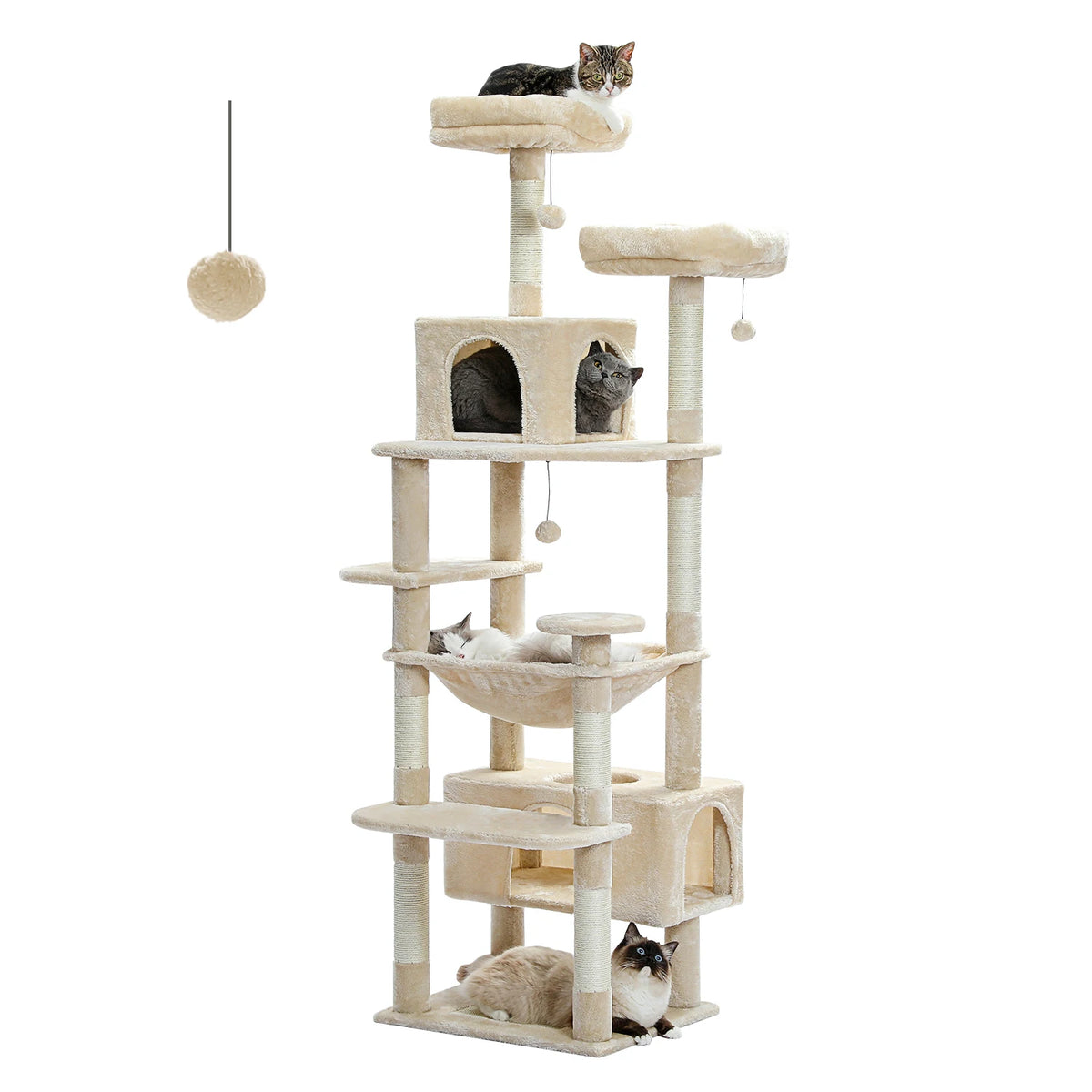 Large Cat Tree, 72 in Tower with Hammock, Condos and Sisal Posts