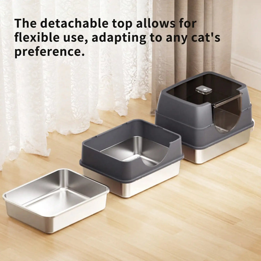 Extra Large Stainless Steel Litter Box with Lid, Mat and Scoop