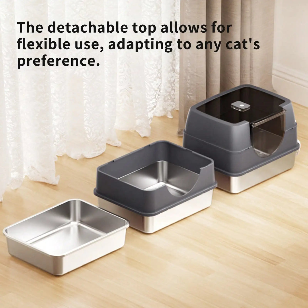 Extra Large Stainless Steel Litter Box with Lid, Mat and Scoop