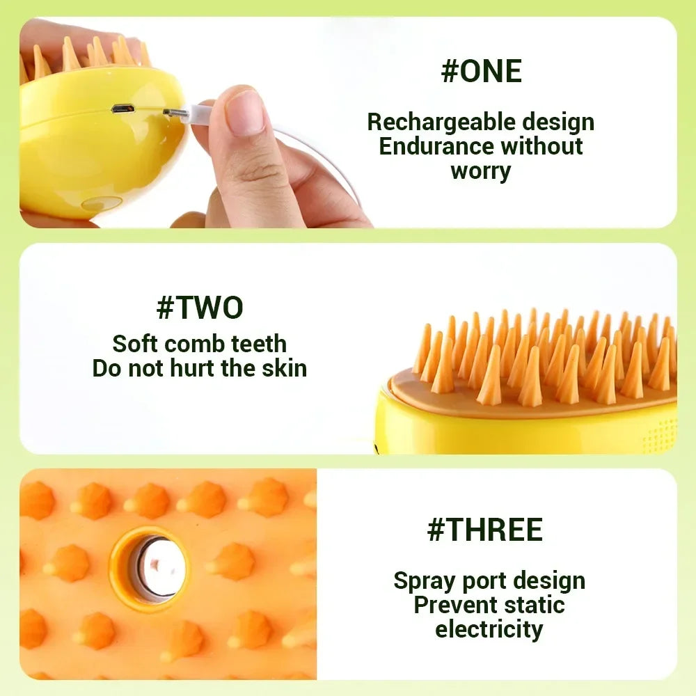 3-in-1 Steam Grooming Brush for Cats & Dogs