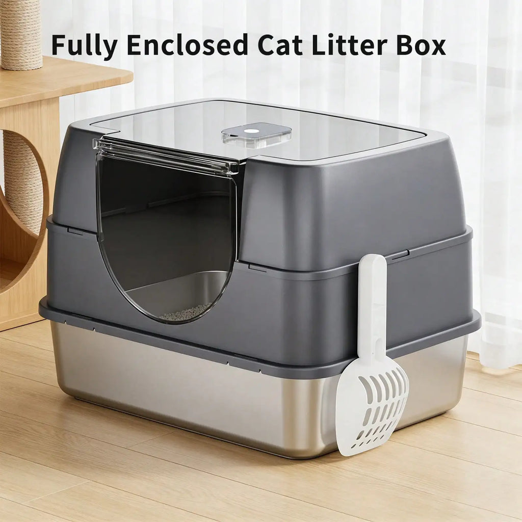 Extra Large Stainless Steel Litter Box with Lid, Mat and Scoop