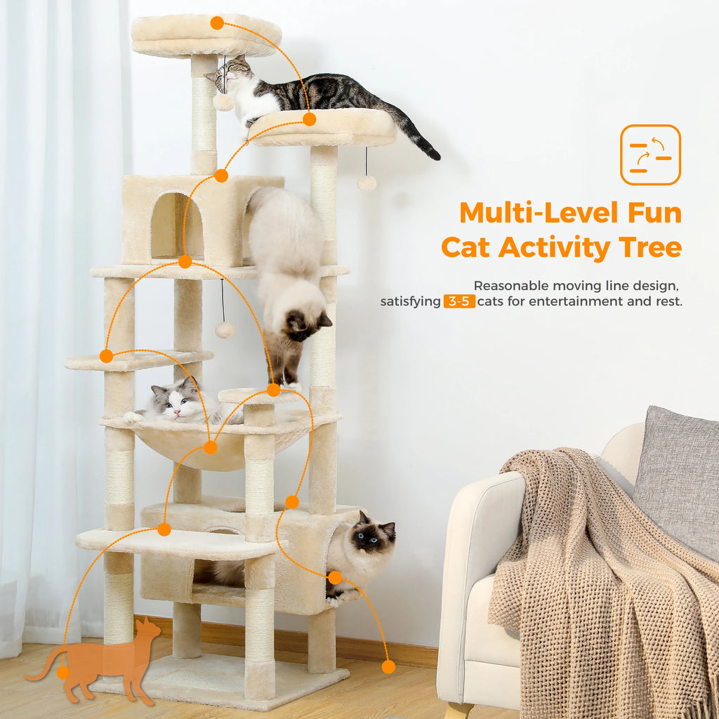 Large Cat Tree, 72 in Tower with Hammock, Condos and Sisal Posts