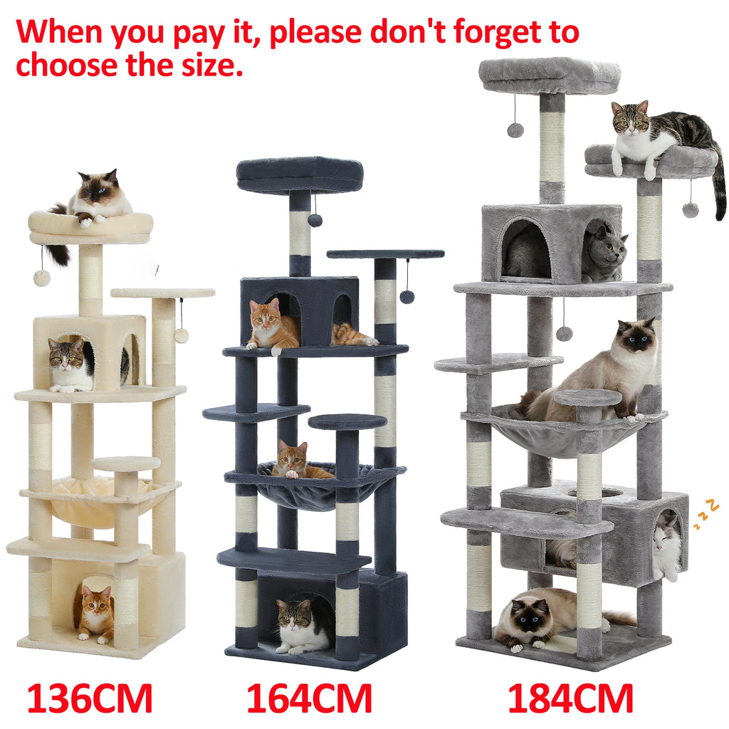 Large Cat Tree, 72 in Tower with Hammock, Condos and Sisal Posts