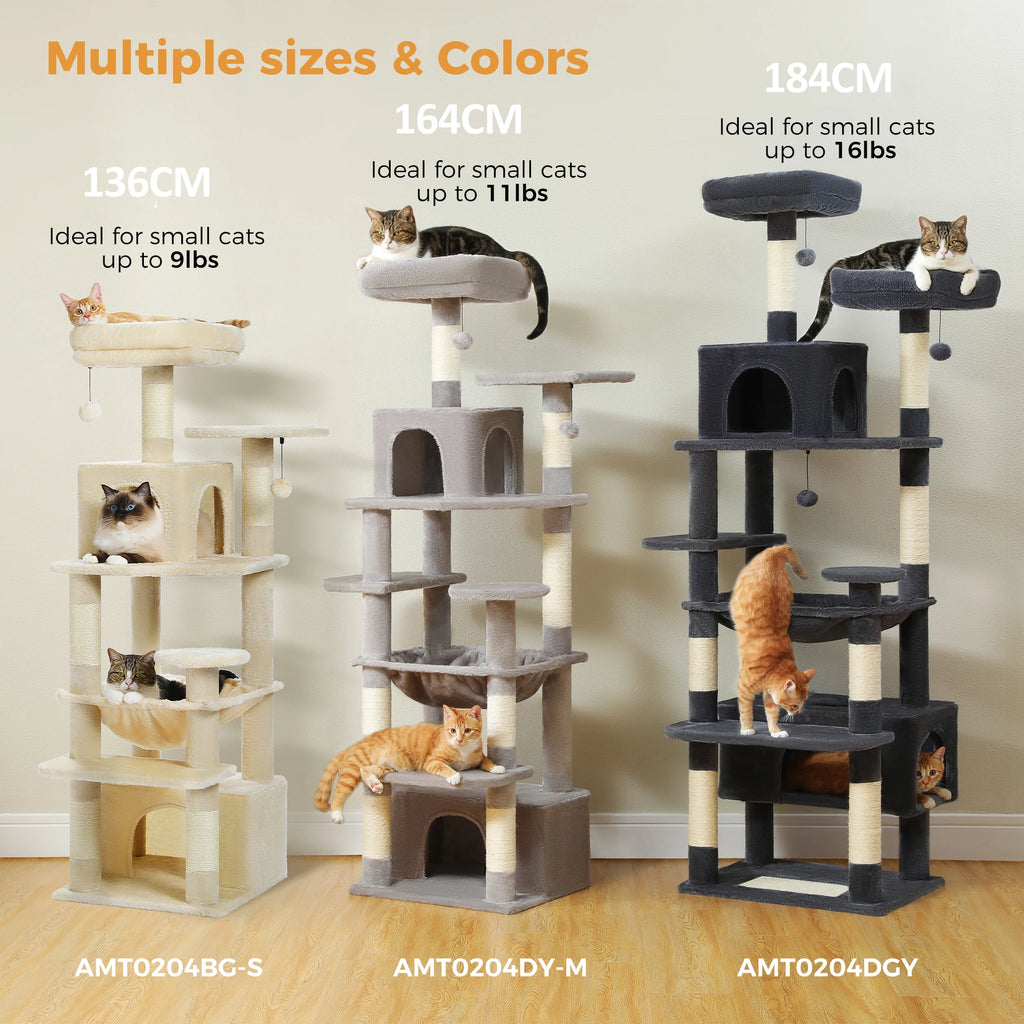 Large Cat Tree, 72 in Tower with Hammock, Condos and Sisal Posts