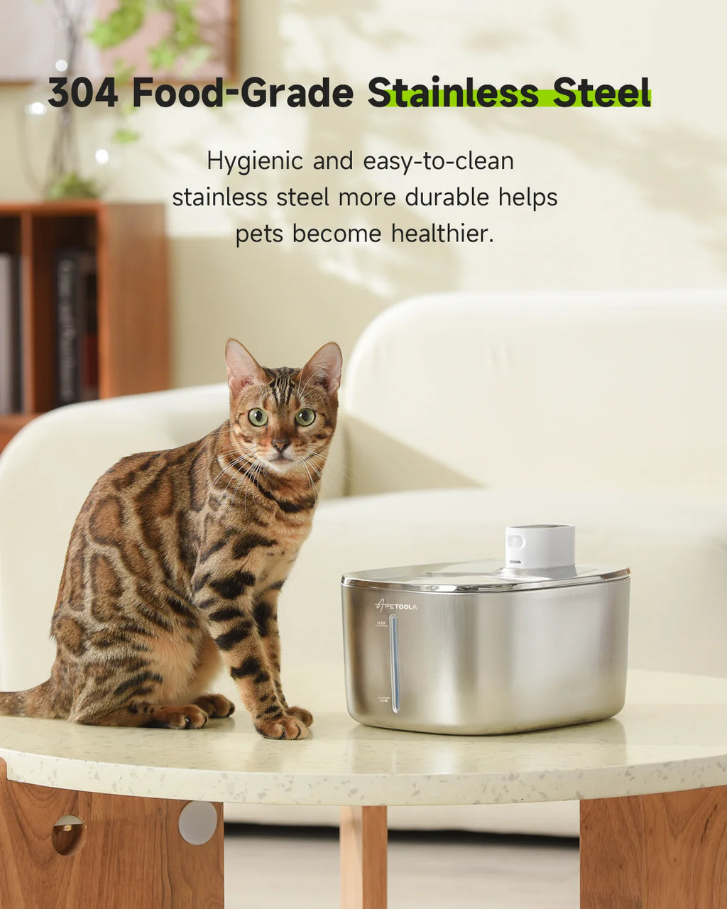 Wireless Cat Water Fountain, 4L Stainless Steel with Motion Sensor